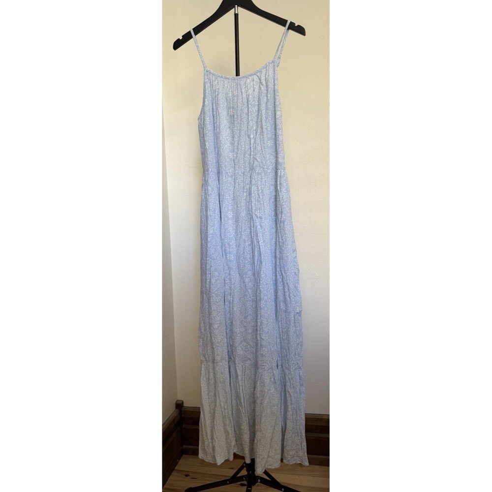 dp Blue White Floral Square Neck Spaghetti Strap Maxi Dress Women’s M Viscose
